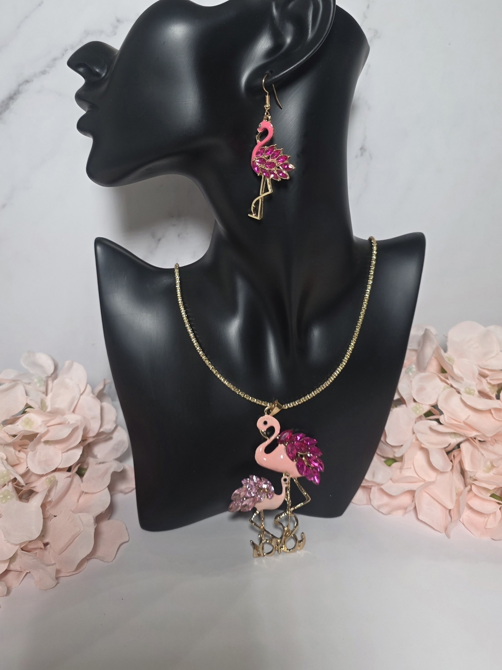 Betsey Johnson - Pink Flamingo Pendant Necklace and Earrings Set